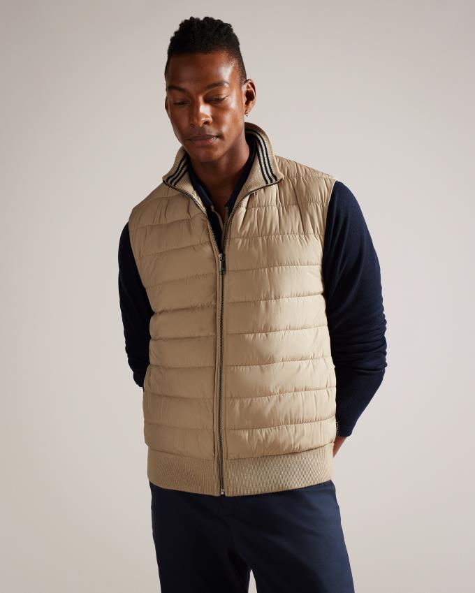 Gilet Ted Baker Funnel Neck Gilet With Knitted Back Beige Homme | NKB-47299802